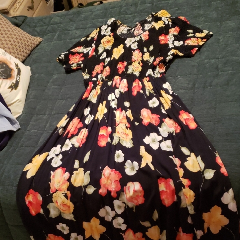 SL Fashions Black and Pink Floral Dress